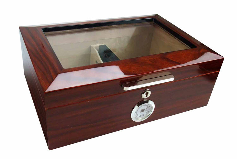 Visol Morello Cherry Finish Glass Top Cigar Humidor - Holds 100 Cigars - Wine Cooler City