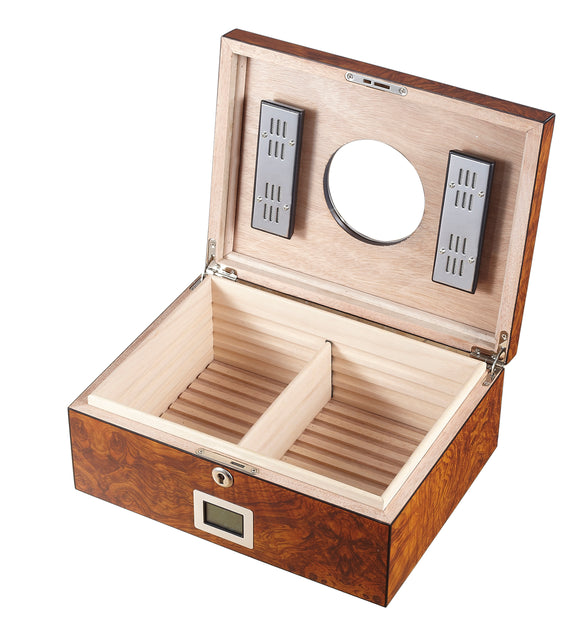 Visol PortHole Burlwood Finish Cigar Humidor - Holds 75 Cigars - Wine Cooler City