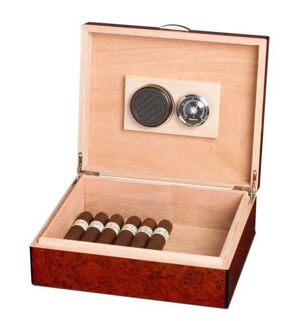 Visol Cedrik Polished Burl Finish Humidor - Holds 25 Cigars - Wine Cooler City