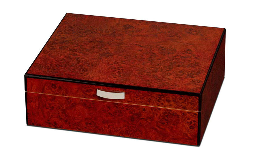 Visol Cedrik Polished Burl Finish Humidor - Holds 25 Cigars - Wine Cooler City