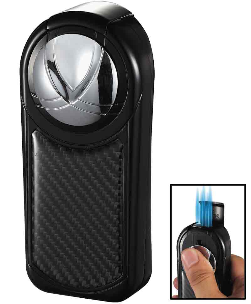 Visol Dobrev V Flame Black Carbon Fiber 5 Torch Flame Table Lighter - Wine Cooler City