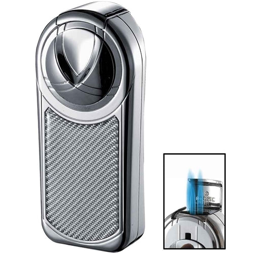 Visol Dobrev III Triple Jet Flame Chrome White Carbon Fiber Cigar Lighter - Wine Cooler City