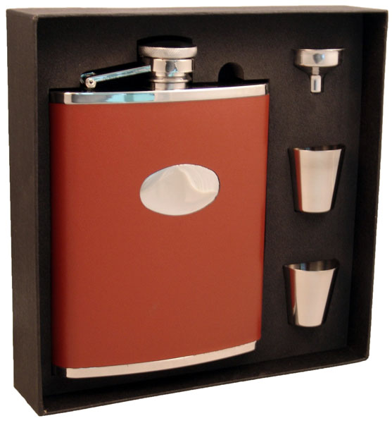 Visol Bobcat Brown Leather 18oz Deluxe Flask Gift Set - Wine Cooler City