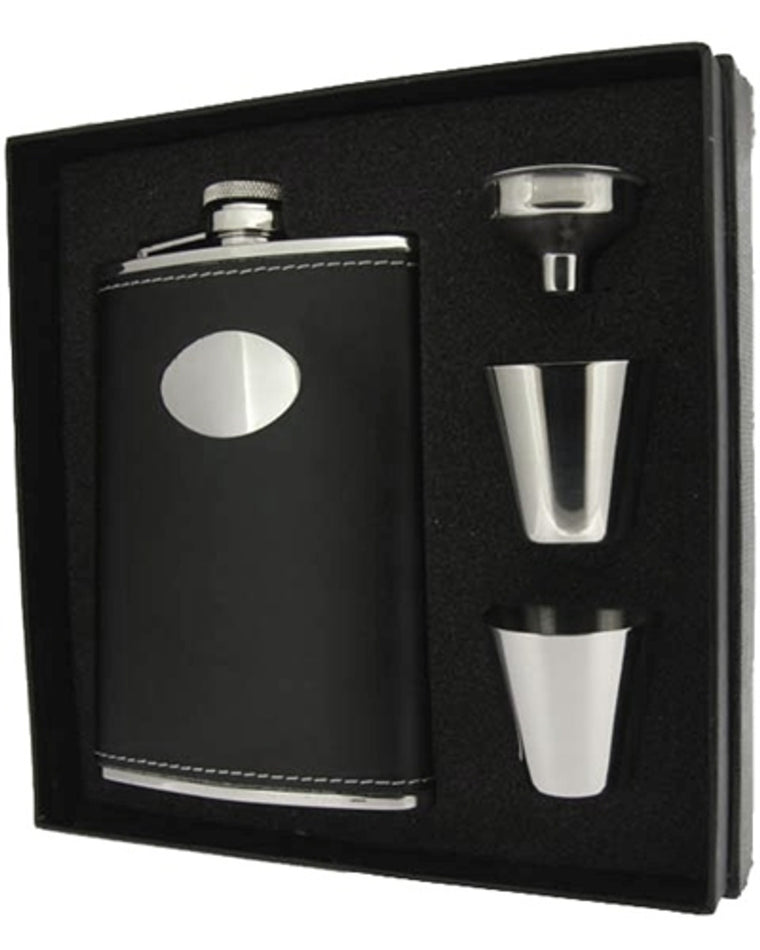 Visol Eclipse Z Black Leather 8oz Lux Flask Gift Set - VSET25