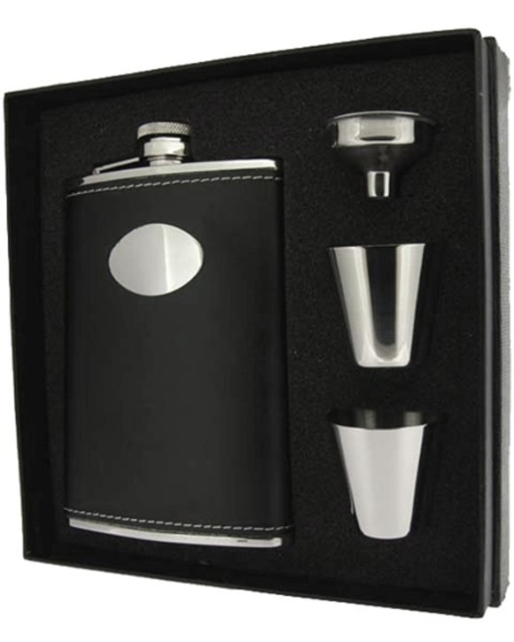 Visol Eclipse Z Black Leather 8oz Lux Flask Gift Set - VSET25
