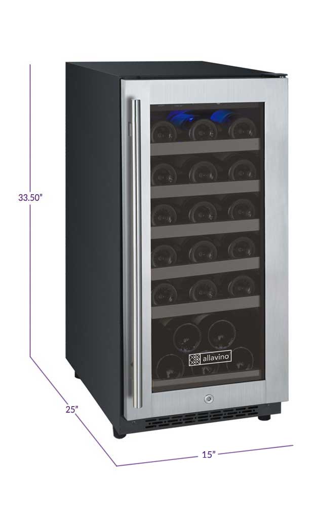 Allavino 15" Wide FlexCount II Tru-Vino 30 Bottle Single Zone Stainless Steel Left Hinge Wine Refrigerator - VSWR30-1SL20