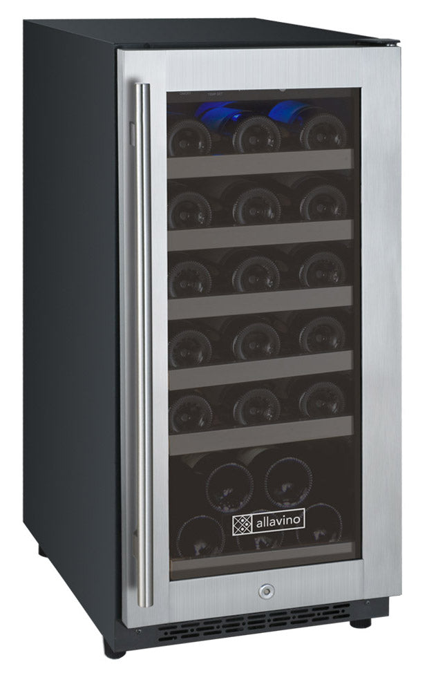 Allavino 15" Wide FlexCount II Tru-Vino 30 Bottle Single Zone Stainless Steel Left Hinge Wine Refrigerator - VSWR30-1SL20