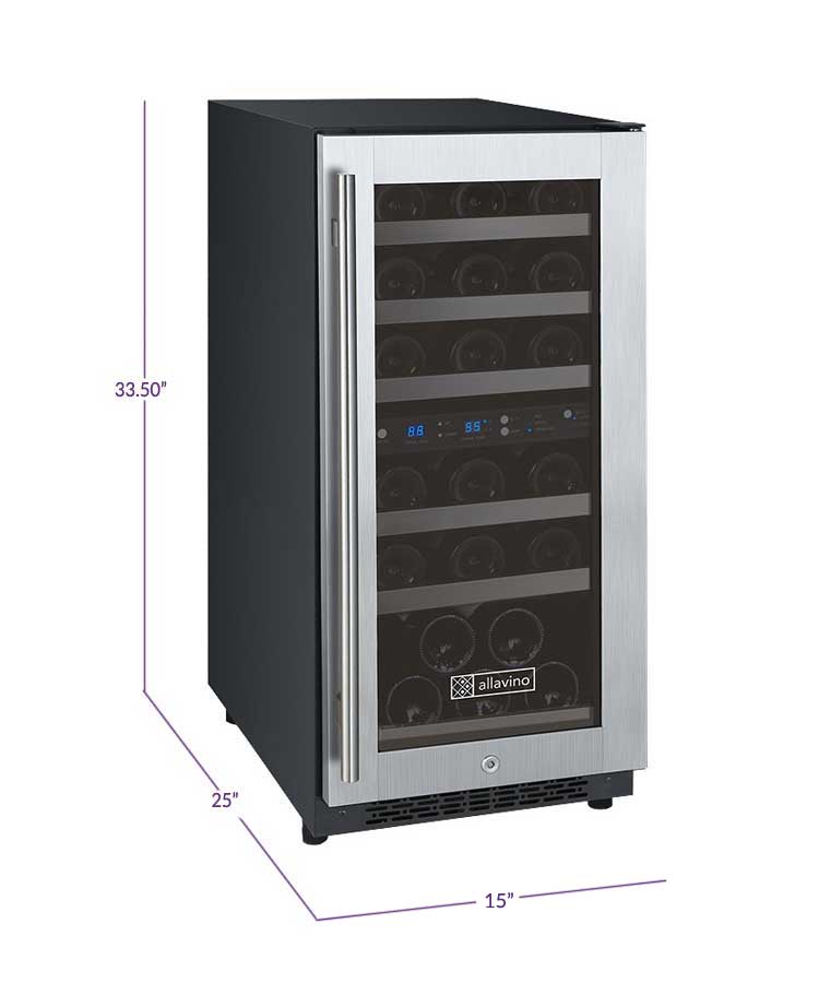 Allavino 15" Wide FlexCount II Tru-Vino 30 Bottle Dual Zone Stainless Steel Right Hinge Wine Refrigerator - VSWR30-2SR20