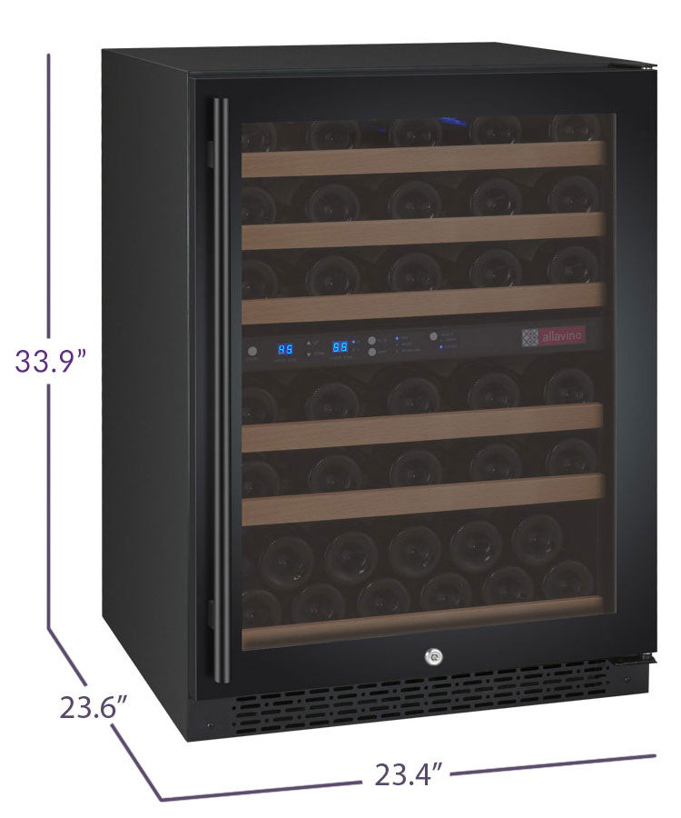 Allavino 24" Wide FlexCount II Tru-Vino 56 Bottle Dual Zone Black Right Hinge Wine Refrigerator - VSWR56-2BR20