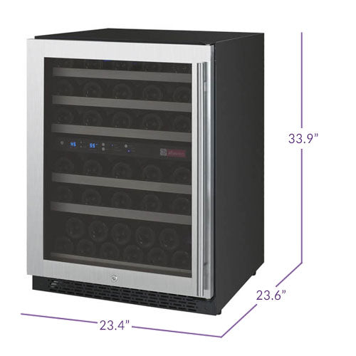 Allavino 24" Wide FlexCount II Tru-Vino 56 Bottle Dual Zone Stainless Steel Left Hinge Wine Refrigerator - VSWR56-2SL20