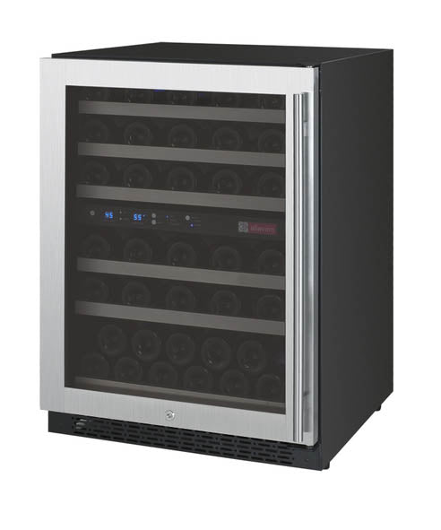 Allavino 24" Wide FlexCount II Tru-Vino 56 Bottle Dual Zone Stainless Steel Left Hinge Wine Refrigerator - VSWR56-2SL20