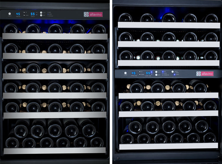 Allavino 47" Wide FlexCount II Tru-Vino 112 Bottle Three Zone Stainless Steel Side-by-Side Wine Refrigerator - 3Z-VSWR5656-S20