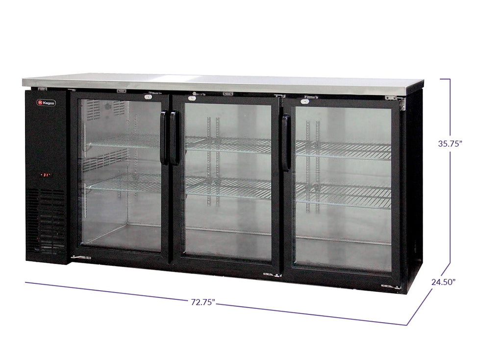 Kegco Commercial Back Bar Cooler with Three Glass Doors - XCB-2472BG