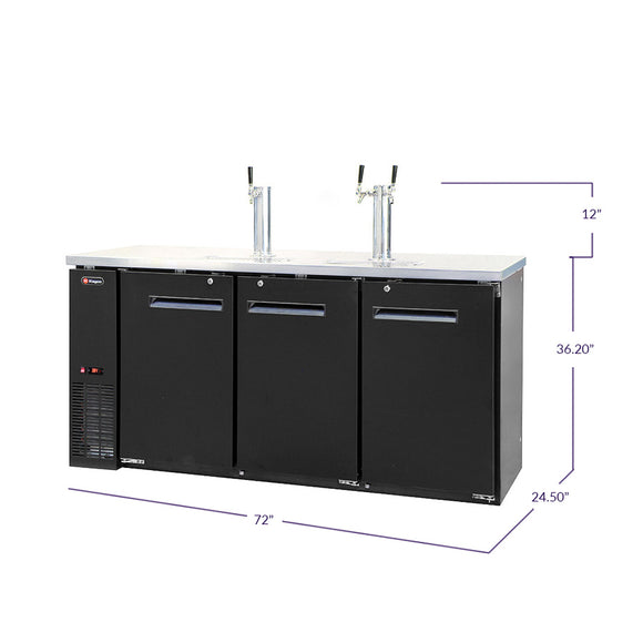 Kegco 72" Wide Triple Tap Black Commercial Kegerator Model: XCK-2472B