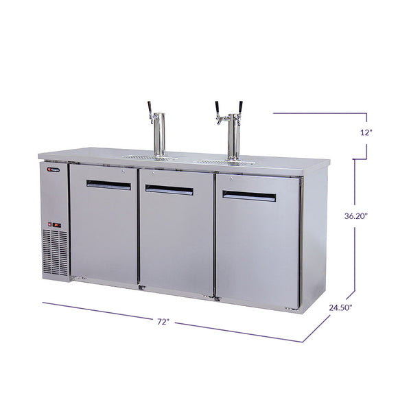 Kegco 72" Wide Triple Tap Stainless Steel Commercial Kegerator Model: XCK-2472S